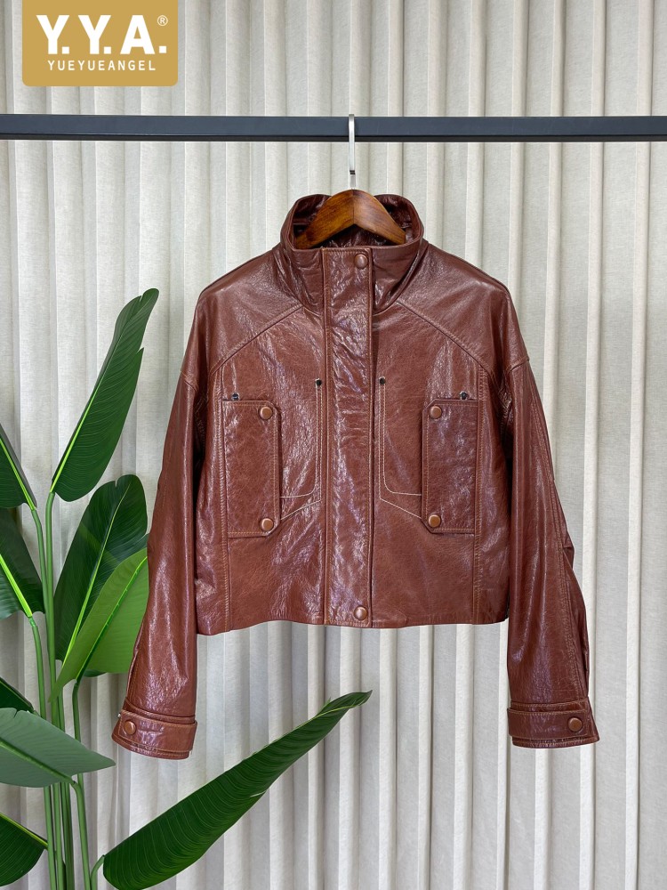 Leather Work Jacket Women'S - Veste courte en cuir véritable pour