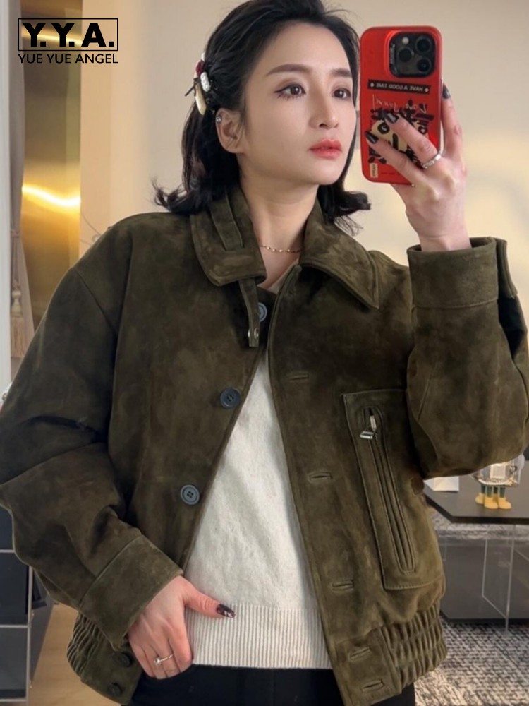 Leather Work Jacket Women'S - Veste de luxe rétro pour femme