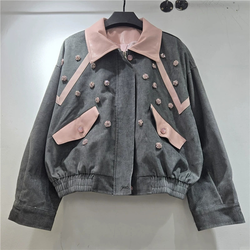 Leather Work Jacket Women'S - Veste Courte Femme en Velours Côtelé