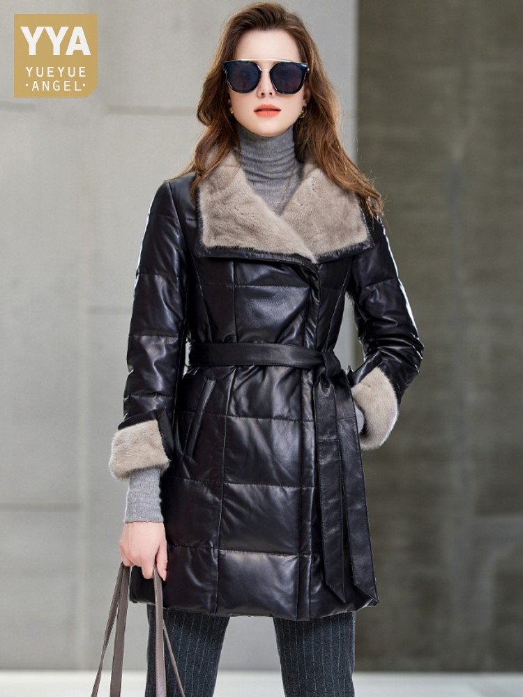 Leather Work Jacket Women'S - Élégant dames col de fourrure de