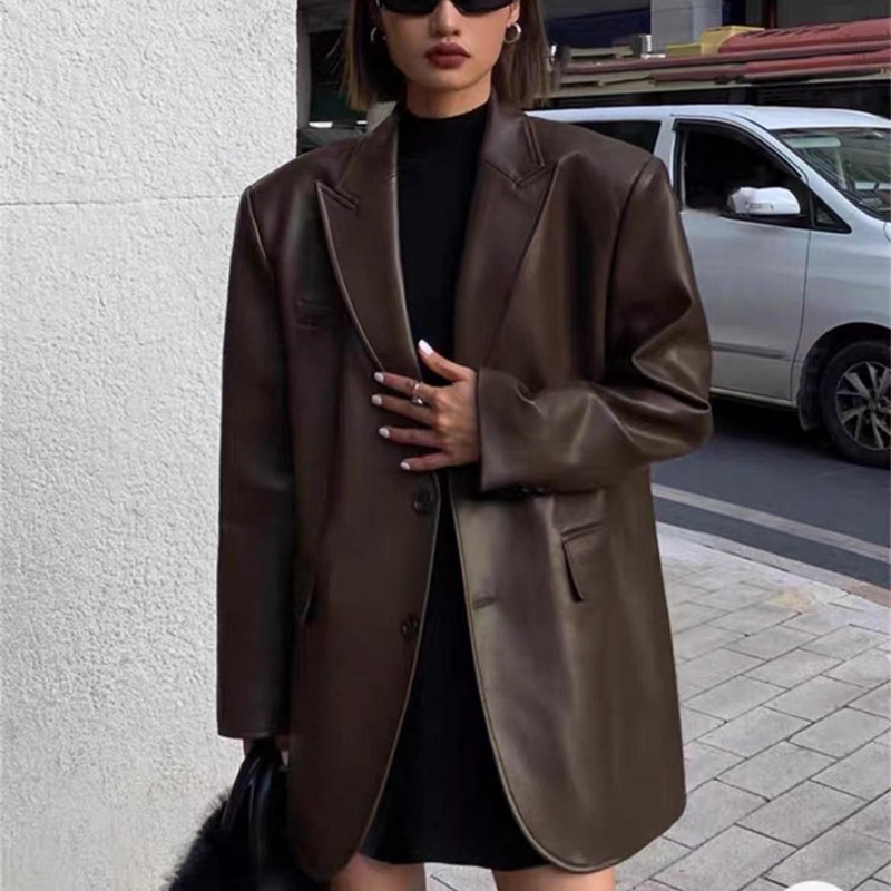 Leather Work Jacket Women'S - Veste Blazer d'affaires en cuir PU