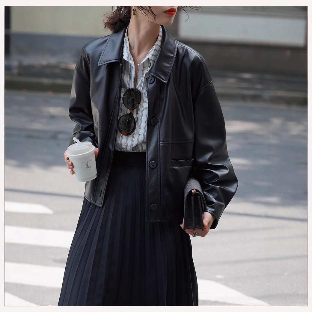 Leather Work Jacket Women'S - Manteaux courts en Faux cuir pour