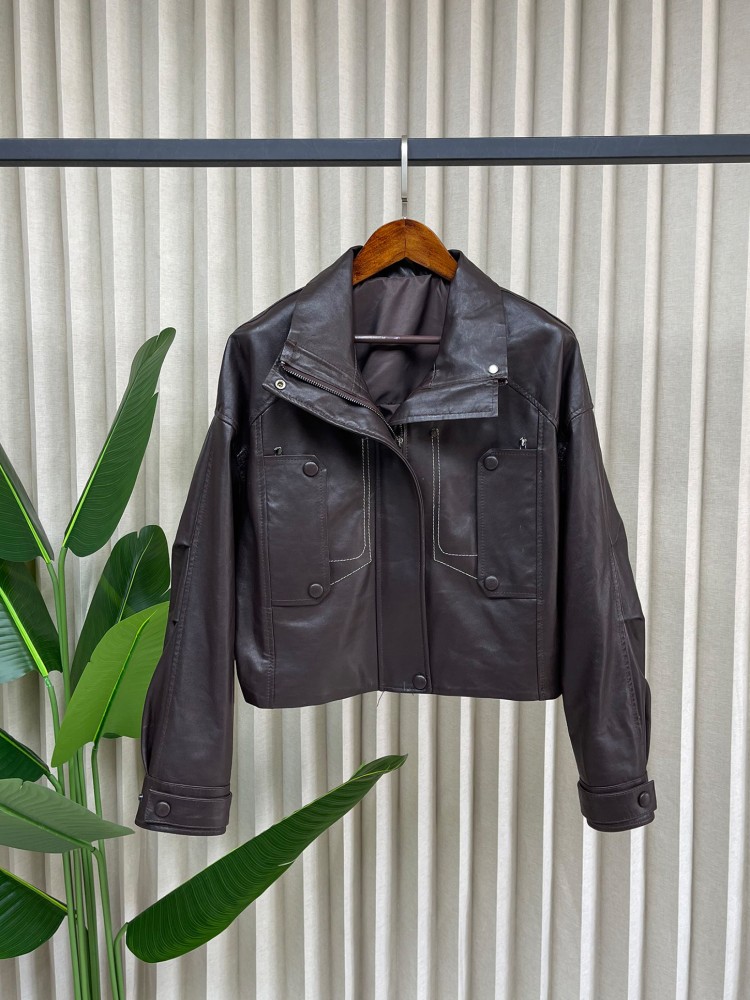 Veste courte en cuir véritable - Leather Work Jacket Women'S avis et prix