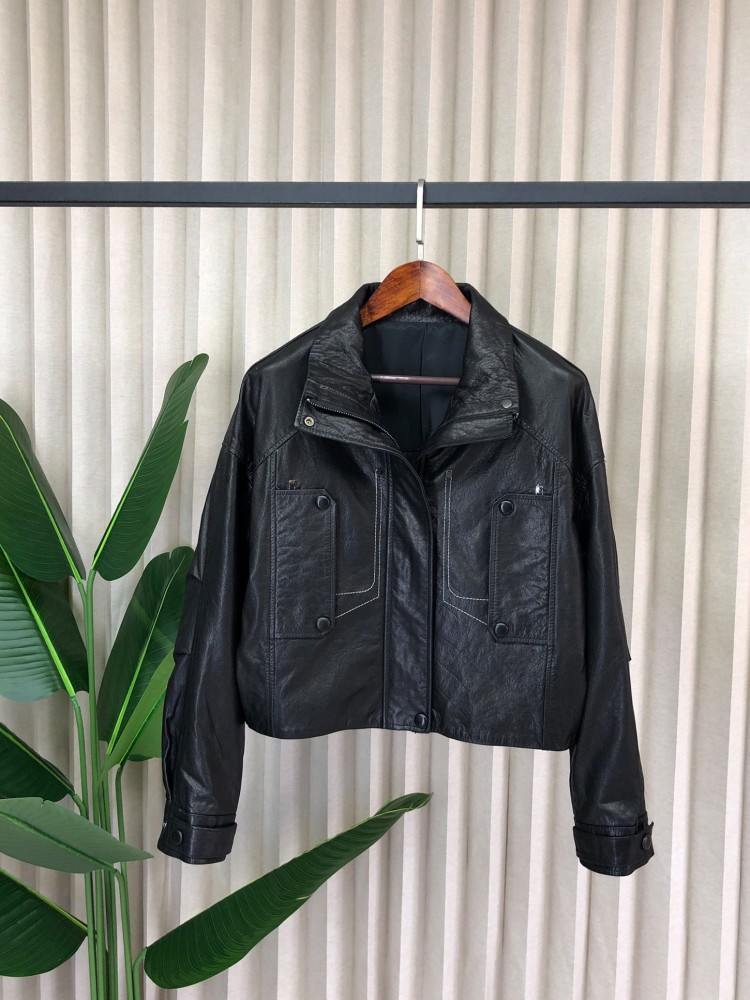 Veste courte en cuir véritable - Leather Work Jacket Women'S avis et prix