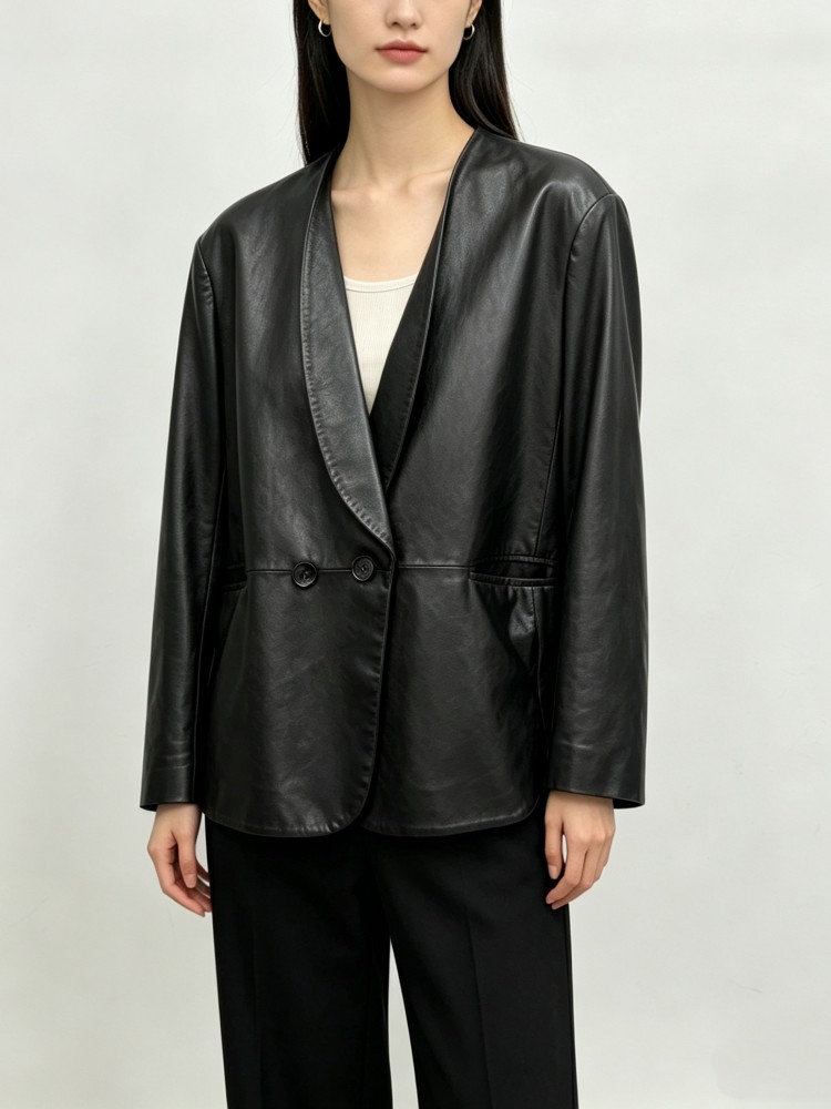 Blazer en cuir véritable pour  - Leather Work Jacket Women'S avis et prix