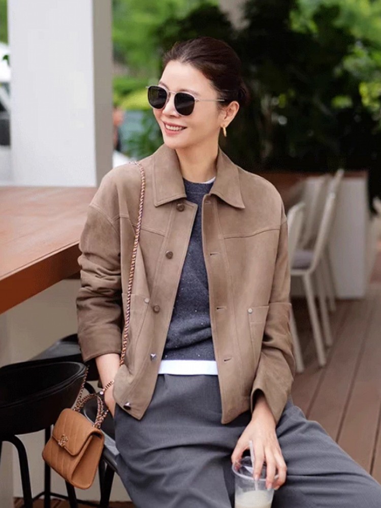 Veste en cuir véritable suédé  - Leather Work Jacket Women'S avis et prix