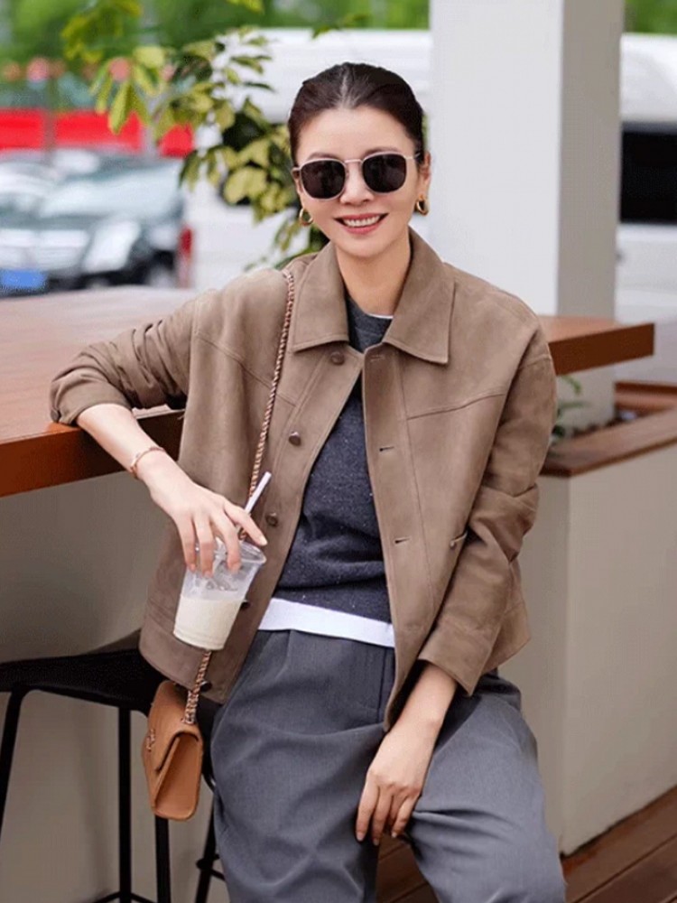 Veste en cuir véritable suédé  - Leather Work Jacket Women'S avis et prix