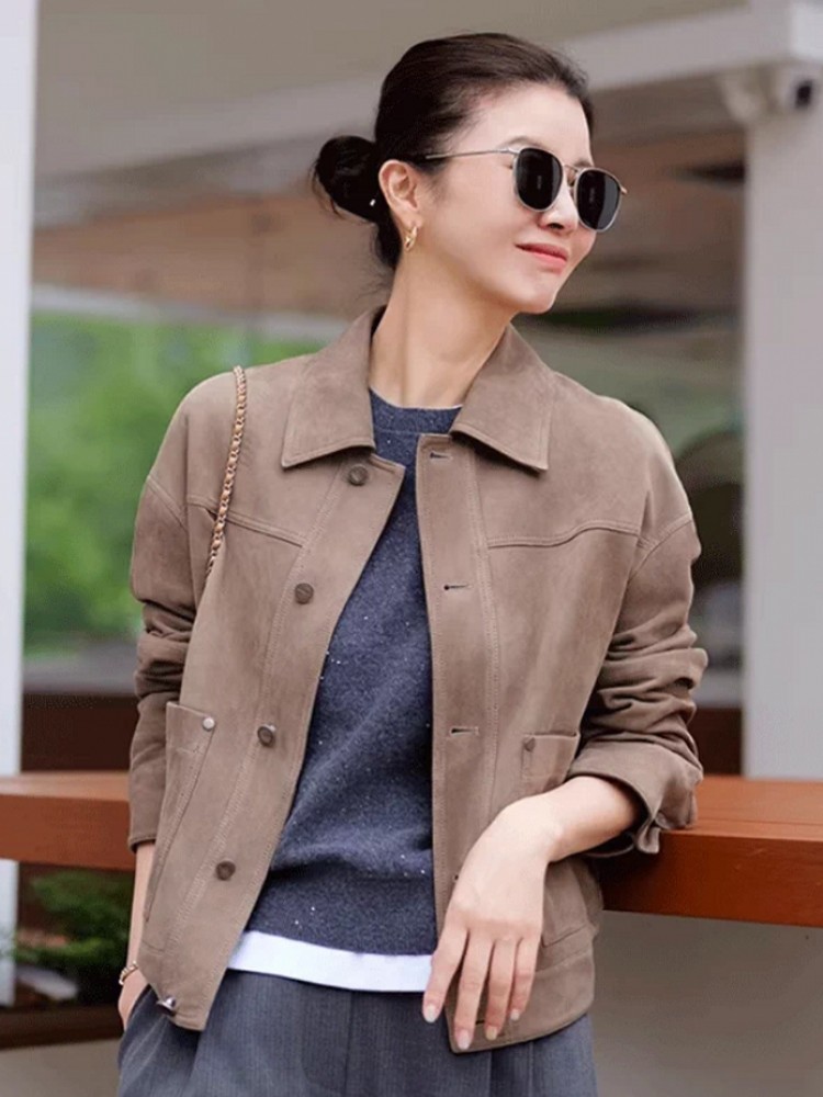 Veste en cuir véritable suédé  - Leather Work Jacket Women'S avis et prix