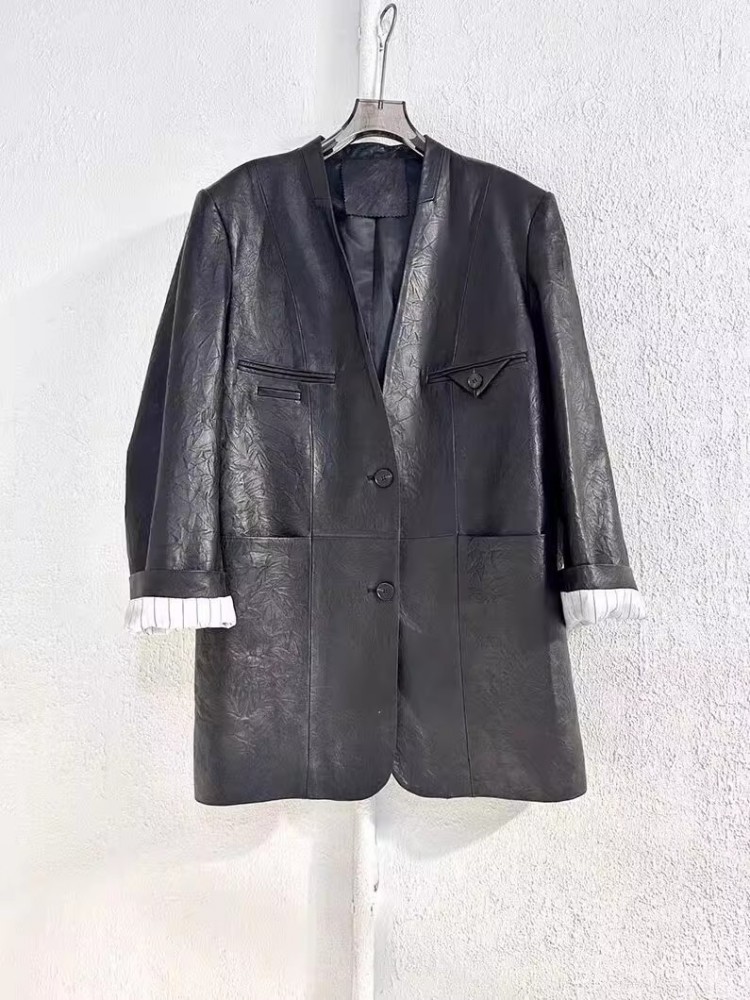 Veste en cuir véritable en pea - Leather Work Jacket Women'S avis et prix