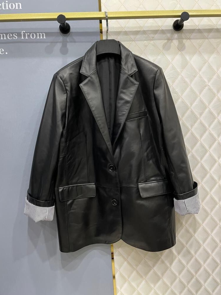 Blazer décontracté en cuir vér - Leather Work Jacket Women'S avis et prix