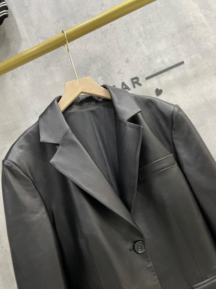 Blazer décontracté en cuir vér - Leather Work Jacket Women'S avis et prix