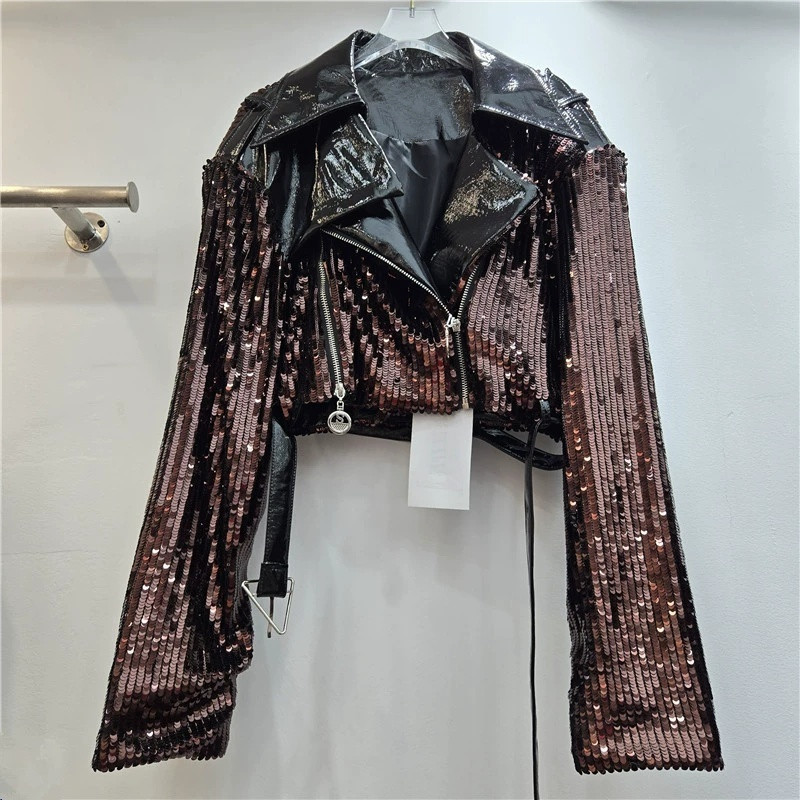 Veste courte à sequins avec ce - Leather Work Jacket Women'S avis et prix
